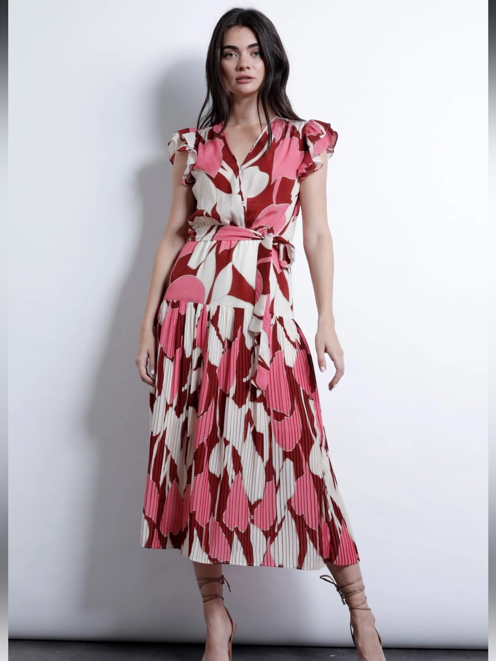 KARINA GRIMALDI celestina midi dress in hoja multi silk size large